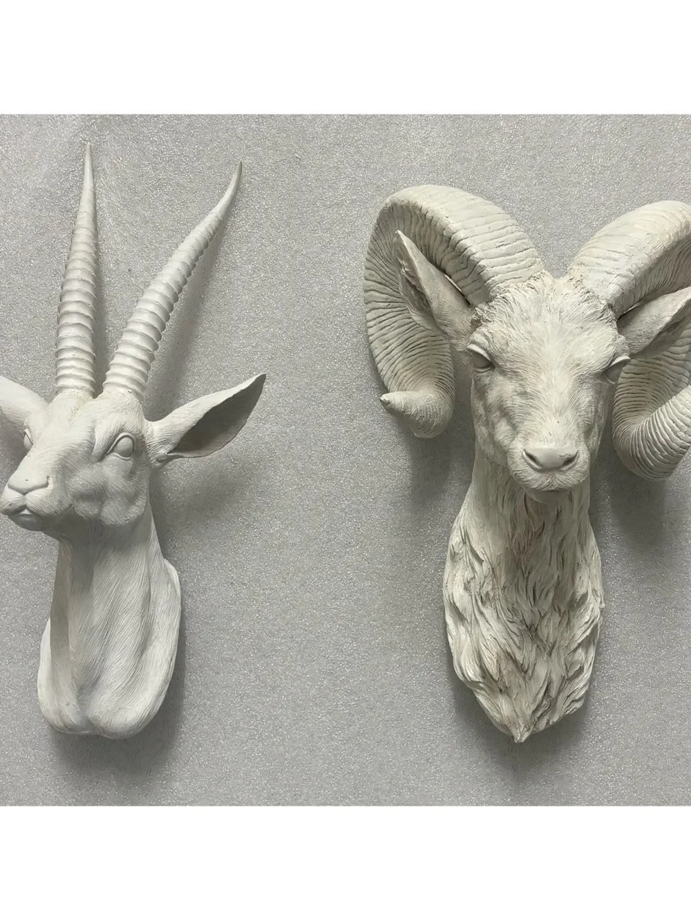 Vintage Pottery Barn White Resin Antelope and Sheep Sculptures Duo Wall Plaques